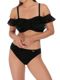 FANTASIE Marseille Bardot Bikini Top - Black -MARIE JO Shop braforme fantasie marseille swimwear bikini top fs6682blk black full