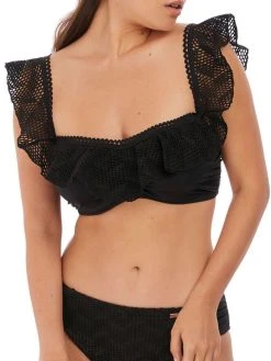 FANTASIE Marseille Bardot Bikini Top - Black -MARIE JO Shop braforme fantasie marseille swimwear bikini top fs6682blk black full2