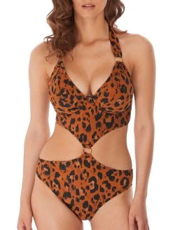 FREYA Roar Instinct Cut Out Halter Swimsuit - Leopard