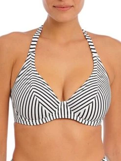 FREYA Jewel Cove Halter Bikini Top - Stripe Black