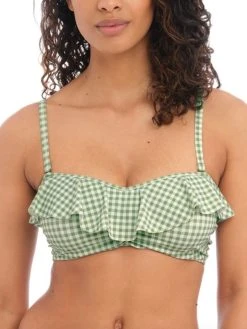 FREYA Check In Bandeau Bikini Top - Khaki -MARIE JO Shop braforme freya swimwear check in khaki khi as201910 f2