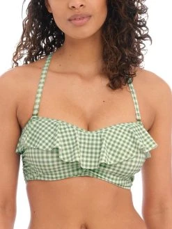 FREYA Check In Bandeau Bikini Top - Khaki -MARIE JO Shop braforme freya swimwear check in khaki khi as201910 f3