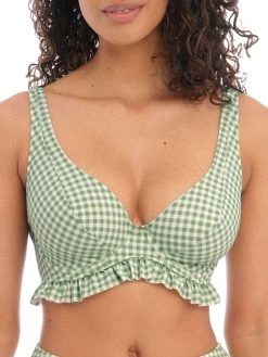 FREYA Check In High Apex Bikini Top - Khaki