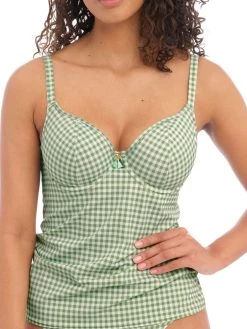 FREYA Check In Plunge Tankini Top - Khaki