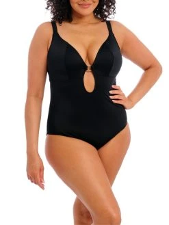 ELOMI Plain Sailing Plunge Swimsuit - Black -MARIE JO Shop braforme swim elomi plain 20sailing 7280 blk full 20body