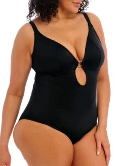 ELOMI Plain Sailing Plunge Swimsuit - Black -MARIE JO Shop braforme swim elomi plain 20sailing 7280 blk side