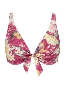 Triumph Botanical Leaf Plunge Bikini Top - Pink/Light Combination -MARIE JO Shop braforme triumph 10207905 pink c