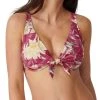 Triumph Botanical Leaf Plunge Bikini Top - Pink/Light Combination